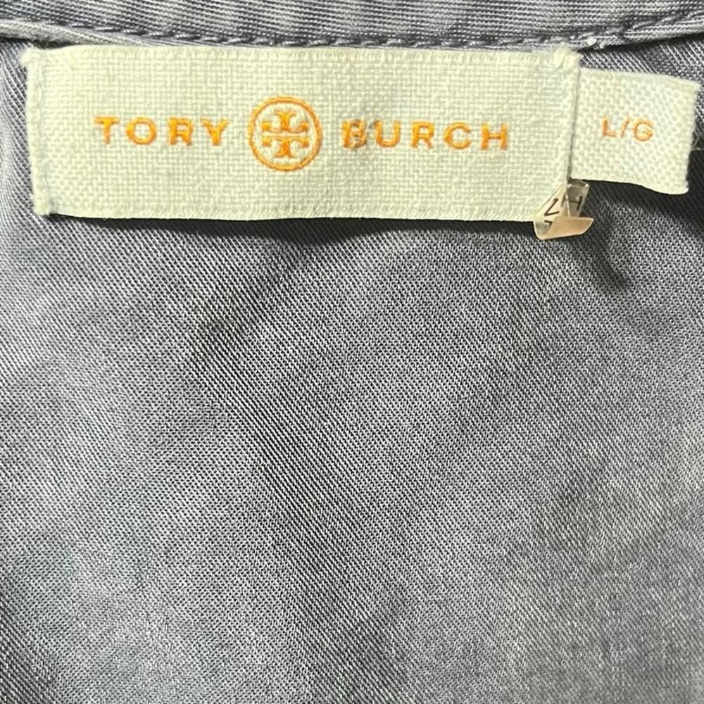 TORY BURCH Cover-Up Tunic Dress Kaftan Blue Size L 100% Tencel Oversized Boho - Picture 7 of 10